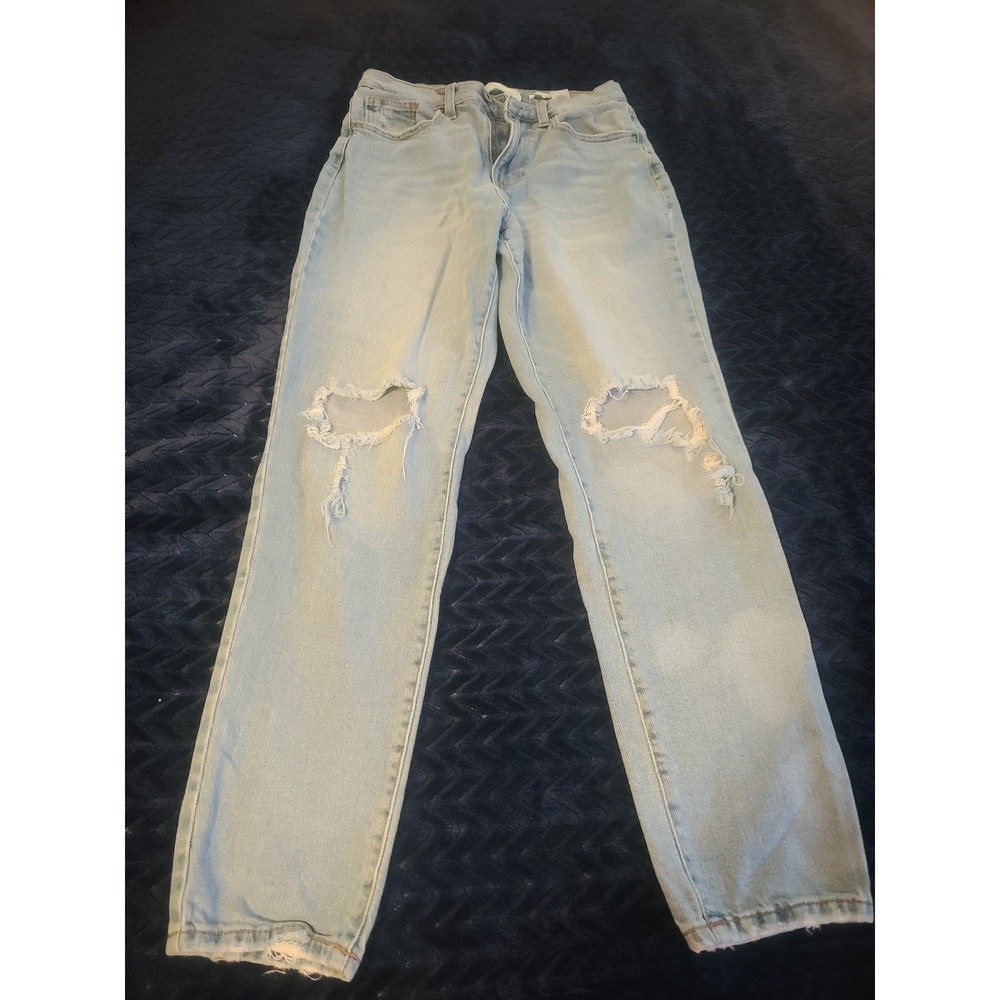RE generation Celebrity Pink High Rise Distressed Straight Leg Jeans Light Wash